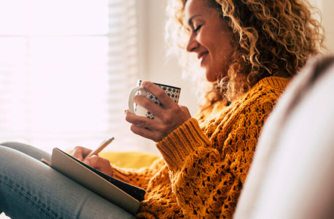 Relaxed Woman Writing in Journal